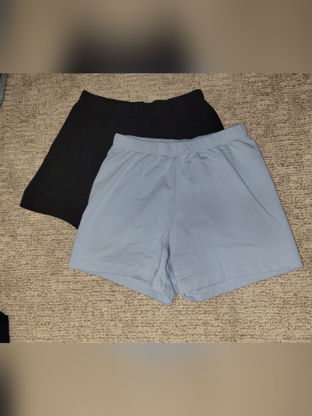 Women’s 100% Cotton Elastic-Waist Casual Active Shorts — Light Blue and Black